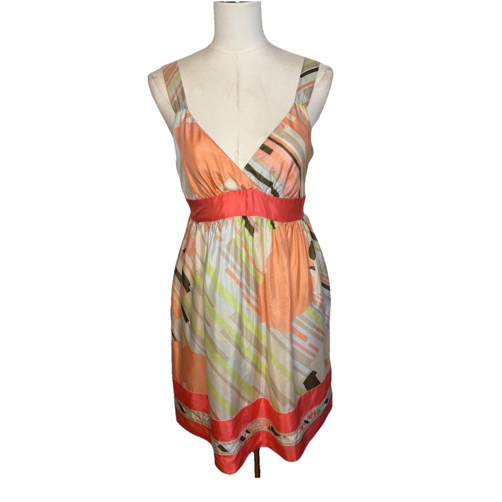 Johnny Was 100% Silk Babydoll Sun dress V-neck Tie In The Back Size Medium
